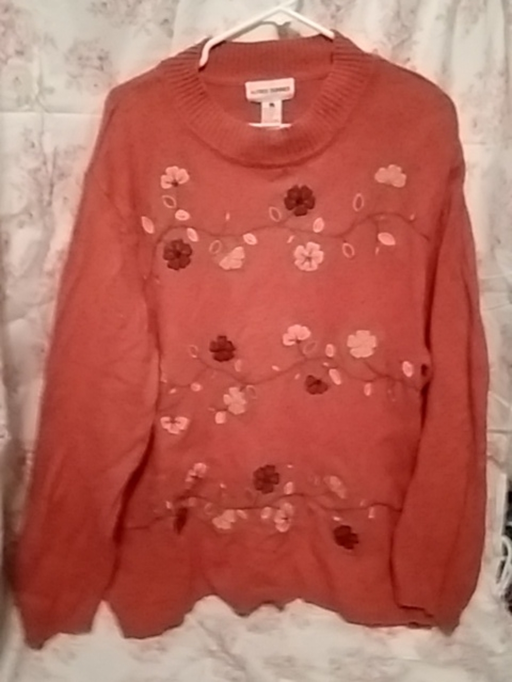 Alfred Dunner Rust Floral Embroidered Cowl-Neck Sweater